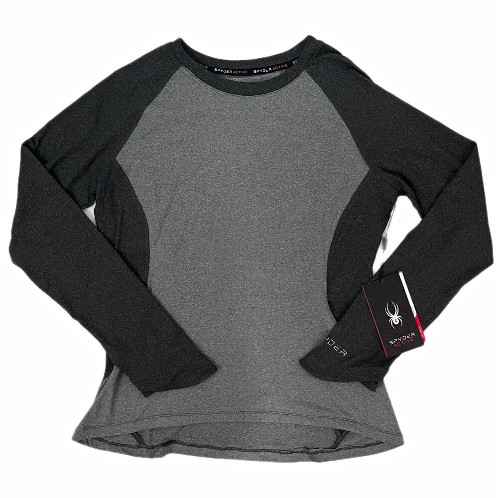 NWT Spyder Active Women's L Gray Long Sleeve Crew Neck Raglan Zip Pocket